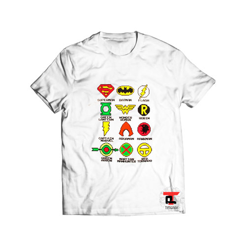 Justice League Pixel Logos Names T Shirt